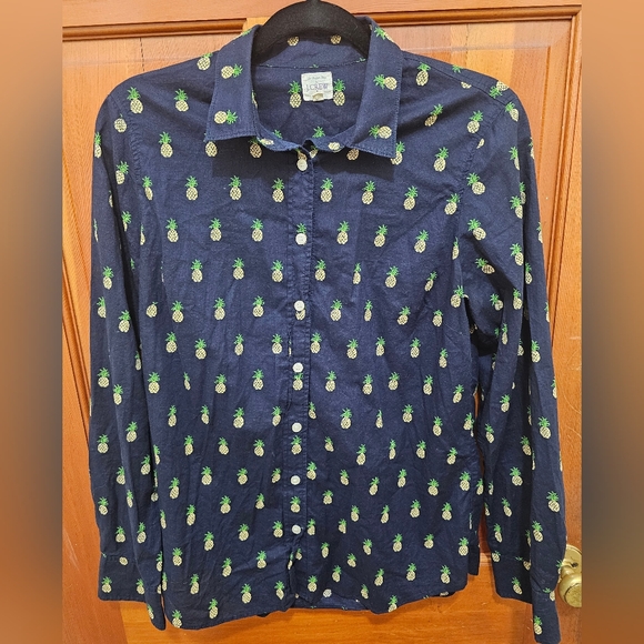 J. Crew Tops - J.Crew Navy Blue Pineapple"The Perfect Shirt" Sz.Small